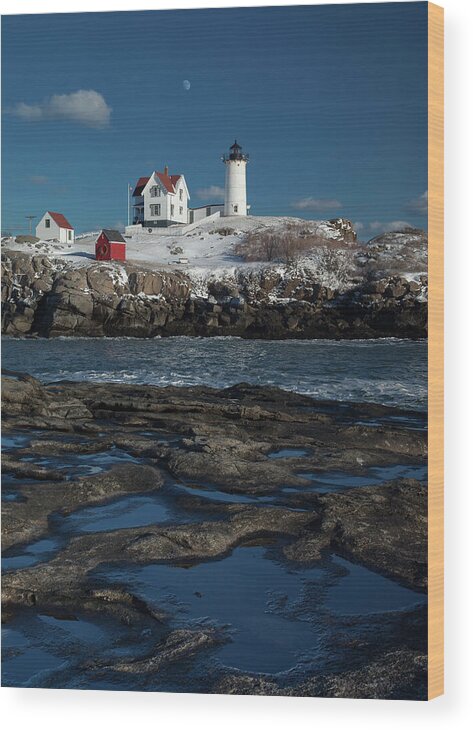 Lighthouse Wood Print featuring the photograph Winter at Nubble Lighthouse by David Smith