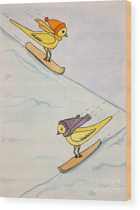 Bird Wood Print featuring the painting Winter Fun by Norma Appleton