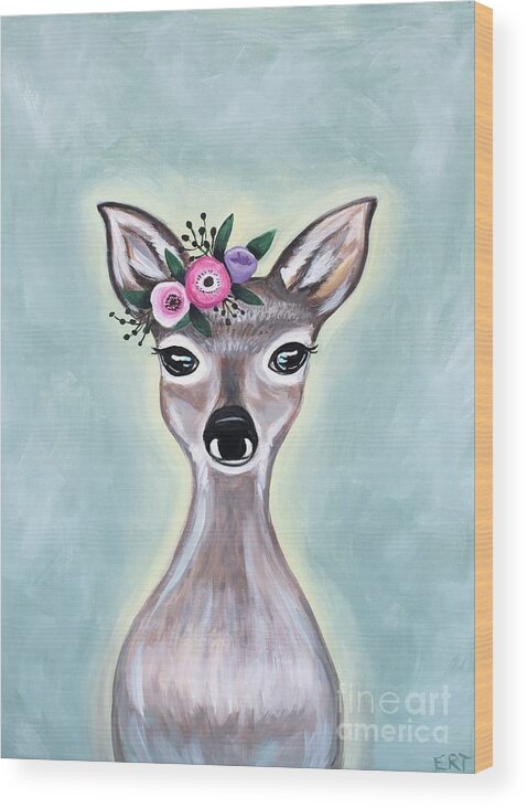 Deer Wood Print featuring the painting Woodland Floral Deer by Elizabeth Robinette Tyndall