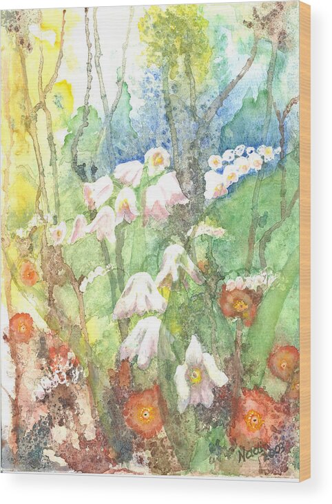 Watercolor Wood Print featuring the painting Woodland Garden by Renate Wesley