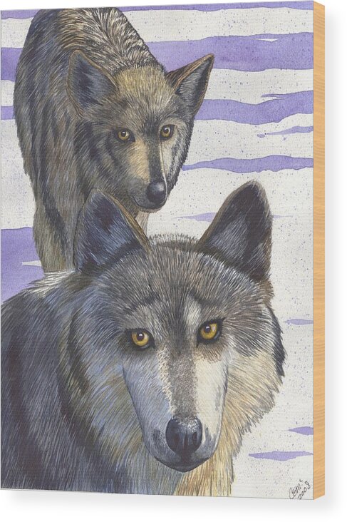 Wolf Wood Print featuring the painting Woofies by Catherine G McElroy