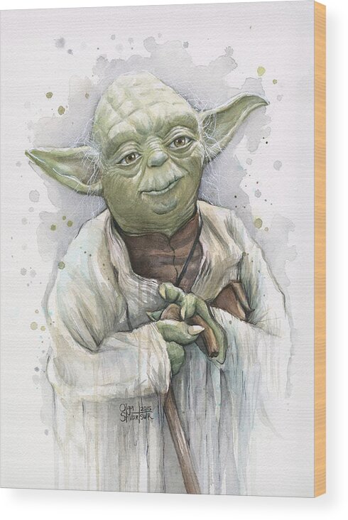 Yoda Wood Print featuring the painting Yoda by Olga Shvartsur