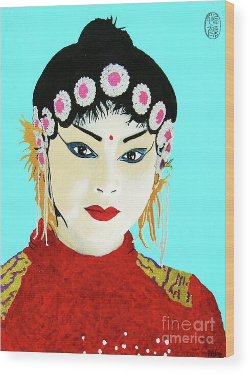 Original By Roberto Prusso: Female Wood Print featuring the painting Zui meili de by Thea Recuerdo