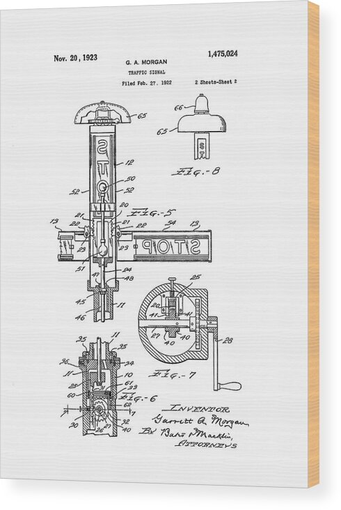 1922 Wood Print featuring the photograph Garrett Morgan, Traffic Signal Patent #1 by Science Source