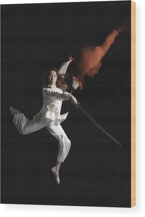 Kung Wood Print featuring the photograph Kung Fu Girl #1 by Catherine W.