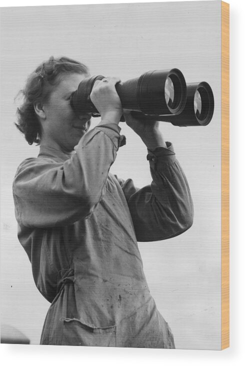1930-1939 Wood Print featuring the photograph Large Binoculars #1 by Fox Photos