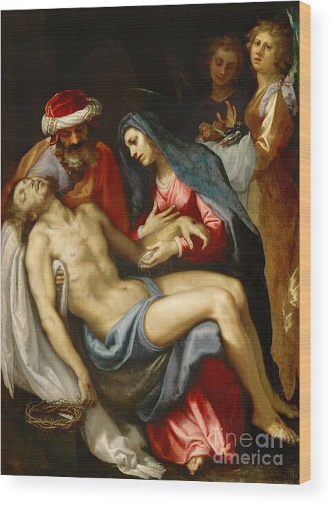 Oil Painting Wood Print featuring the drawing The Lamentation Over Christ #1 by Heritage Images