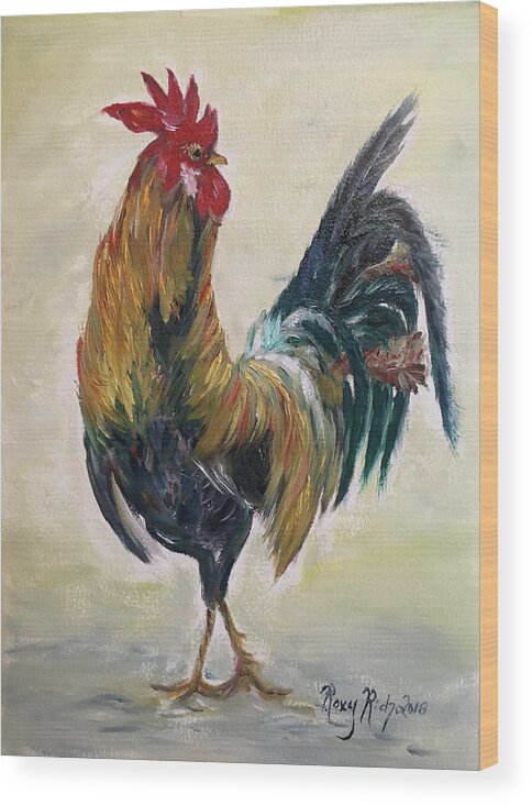 Rooster Wood Print featuring the painting Who you calling Chicken by Roxy Rich