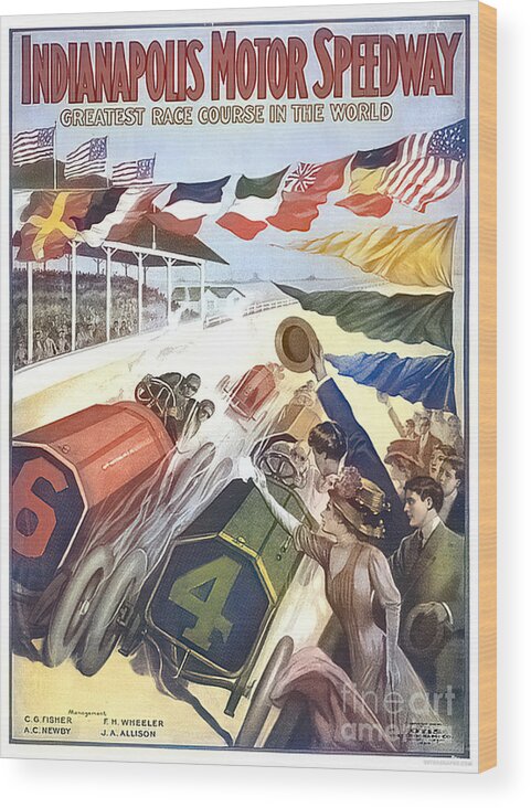 Vintage Wood Print featuring the mixed media 1918 Indianapolis Motor Speedway Racing Poster by Retrographs