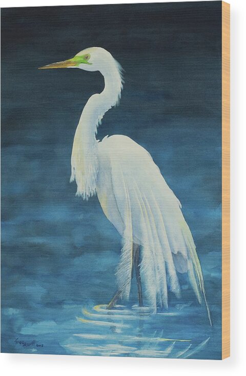 Great Egret Wood Print featuring the painting Great Egret by George Harth