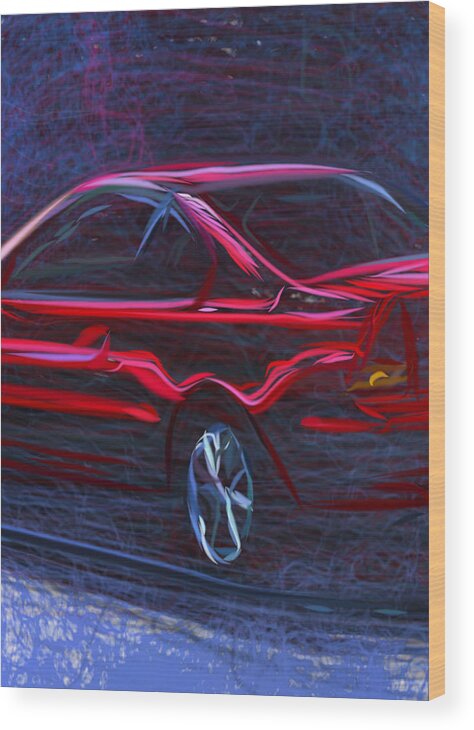 Honda Wood Print featuring the digital art Honda Prelude Vtec Drawing #2 by CarsToon Concept