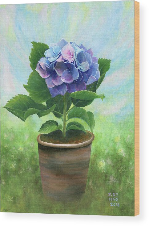 Hydrangea Wood Print featuring the painting A Gift to My Angel by Helian Cornwell