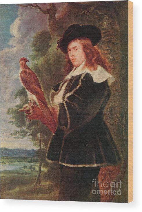 Young Men Wood Print featuring the drawing A Young Man With A Falcon by Print Collector