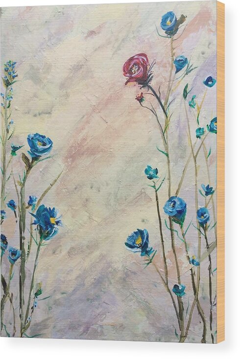 Abstract Flowers Wood Print featuring the painting Against All Odds by Deborah Naves