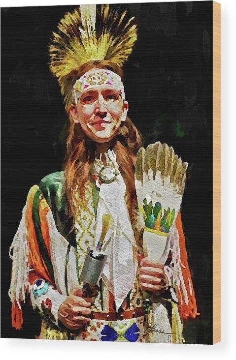 Thunderbird American Male Indian Dancer Wood Print featuring the painting American Indian Dancer by Joan Reese