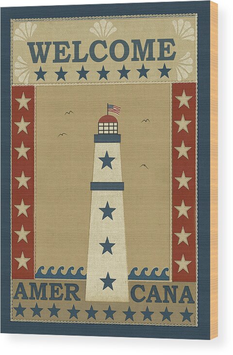 Americana Lighthouse Wood Print featuring the painting Americana Lighthouse by Tina Nichols