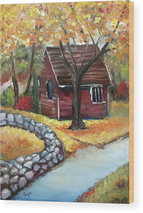 Barn Wood Print featuring the painting Autumn Barn by Roxy Rich