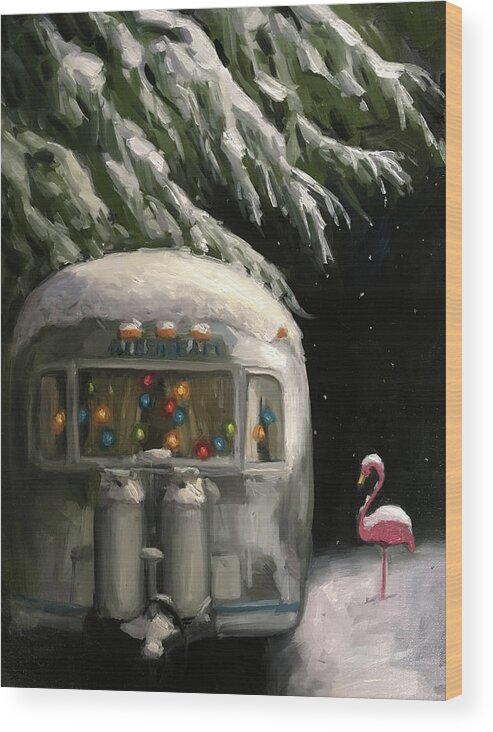 Airstream Wood Print featuring the painting Baby, it's Cold Outside by Elizabeth Jose