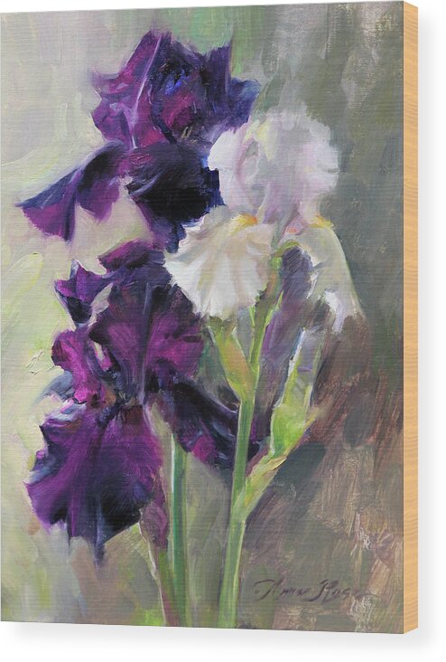 Iris Wood Print featuring the painting Bearded Irises by Anna Rose Bain