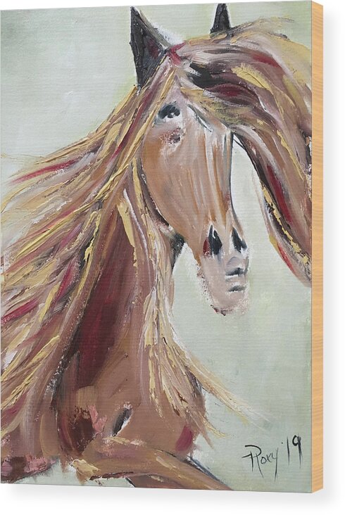 Horse Wood Print featuring the painting Blonde Beauty by Roxy Rich