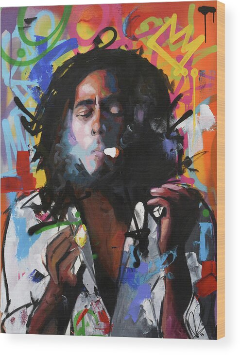 Bob Marley Wood Print featuring the painting Bob Marley IV by Richard Day
