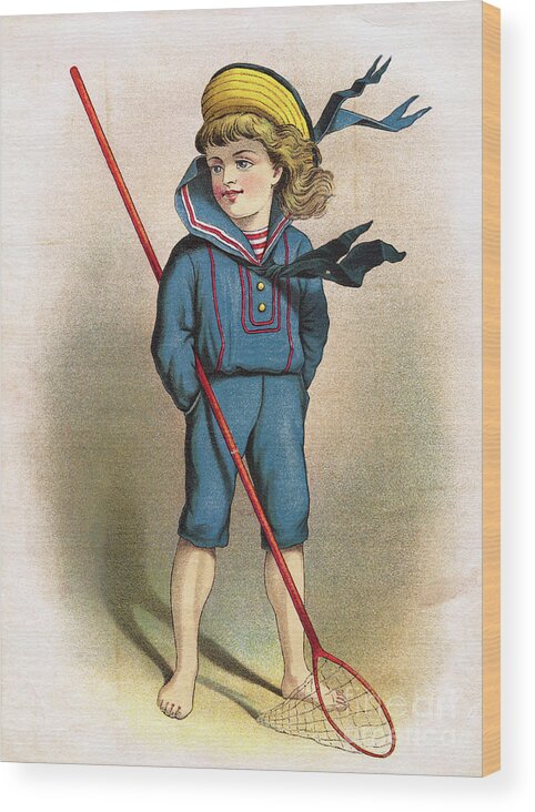 Art Wood Print featuring the photograph Boy In Sailor Suit With Butterfly Net by Bettmann