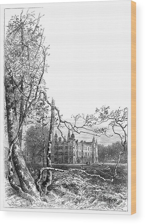 Engraving Wood Print featuring the drawing Burleigh House Gardens, Stamford by Print Collector