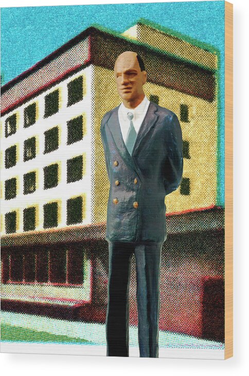 Adult Wood Print featuring the drawing Businessman in Front of Building by CSA Images