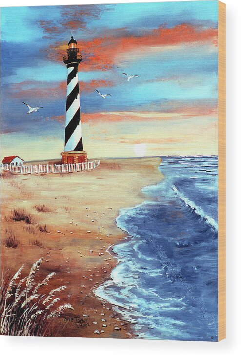 Cape Hatteras And Sea Oats Wood Print featuring the painting Cape Hatteras And Sea Oats by Arie Reinhardt Taylor