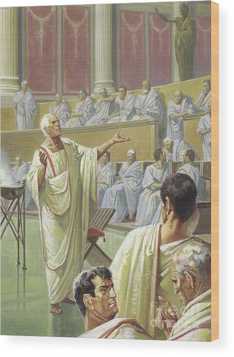 Cato Wood Print featuring the painting Cato Warning His Senate Colleagues About Carthage by Severino Baraldi