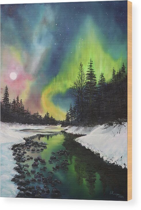 Landscape Wood Print featuring the painting Celestial Veils by Stephen Krieger