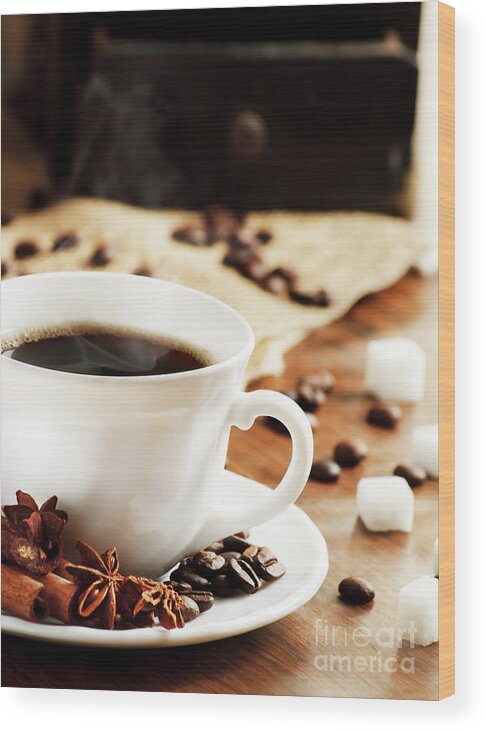 Coffee Wood Print featuring the photograph Cup of coffee by Jelena Jovanovic