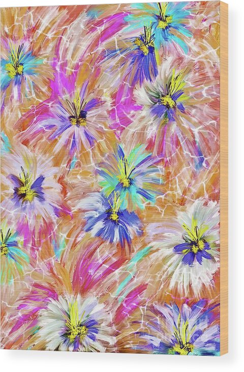 Delicate Flowers Abstract Wood Print featuring the digital art Delicate Flowers Abstract by Laurie's Intuitive