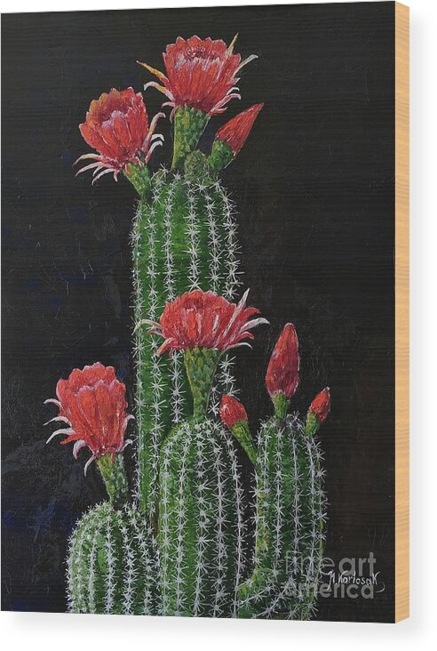 Cactus Wood Print featuring the painting Desert Bloom 2 by Maria Karlosak