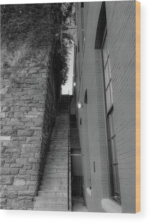 Exorcist Stairs Wood Print featuring the photograph Does Evil Lurk Above? by Lora J Wilson