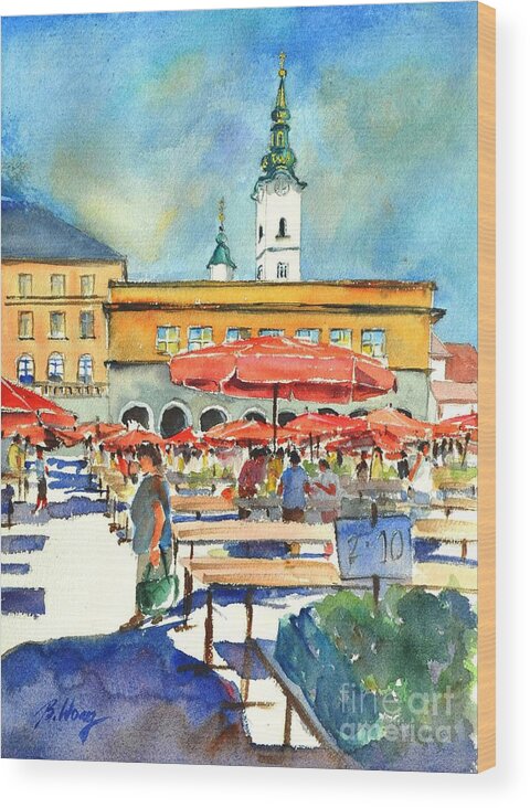 Market Wood Print featuring the painting Dolce Market in Zagreb #1 by Betty M M Wong