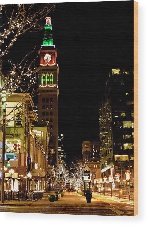 Downtown District Wood Print featuring the photograph Downtown Denver At Christmas by Missing35mm