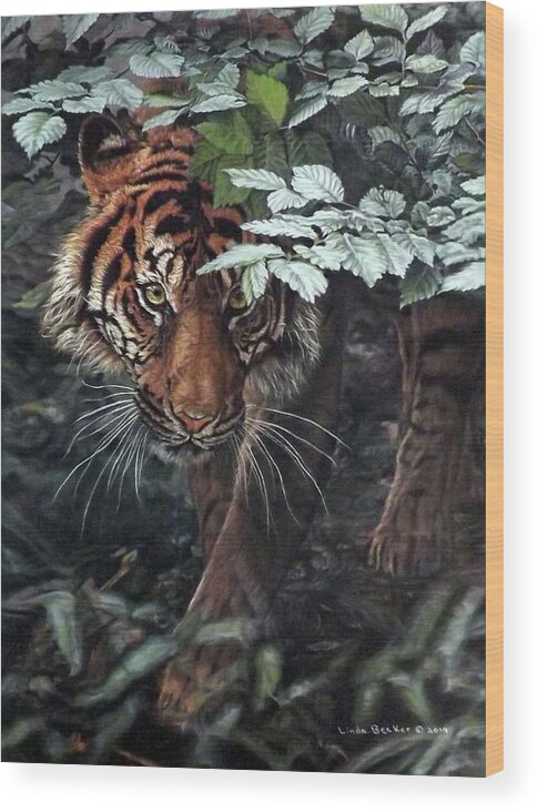 Tiger Wood Print featuring the painting Eye See You by Linda Becker