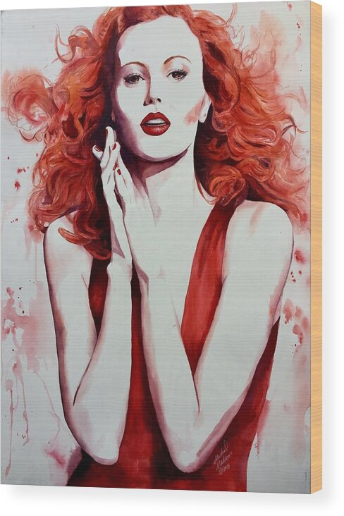 Redhead Wood Print featuring the painting Fire Goddess by Michal Madison