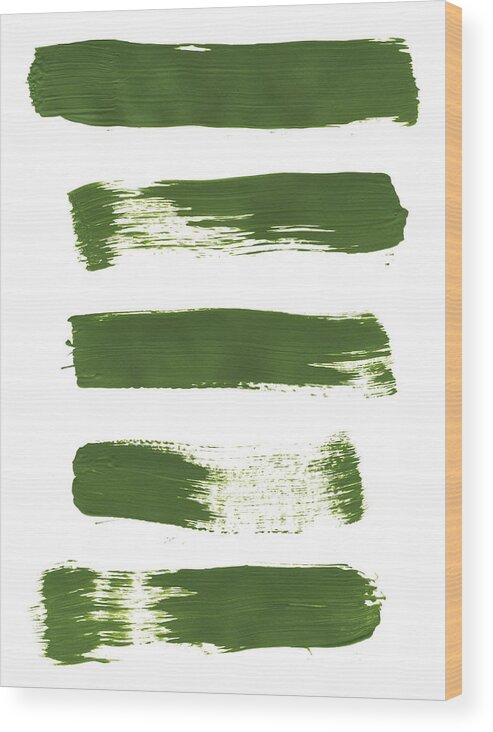 Textured Wood Print featuring the photograph Five Bright Green Paint Strokes by Kevinruss