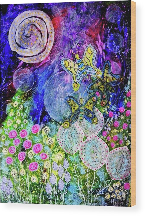 Luna Wood Print featuring the mixed media Flight of the Lunar Moths by Mimulux Patricia No