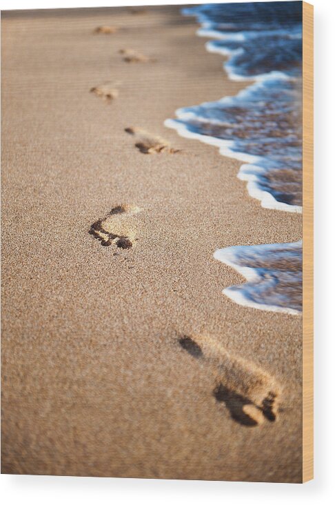 Vacations Wood Print featuring the photograph Footprints In The Sand by Rontech2000