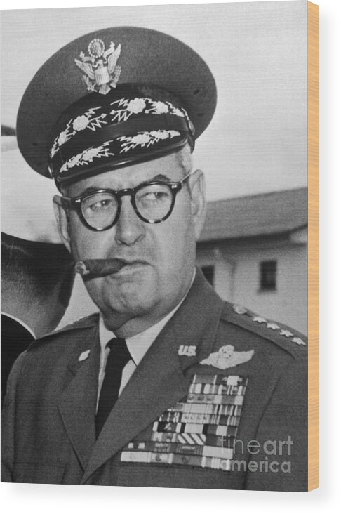 Nato Wood Print featuring the photograph General Curtis Lemay Smoking Cigar by Bettmann