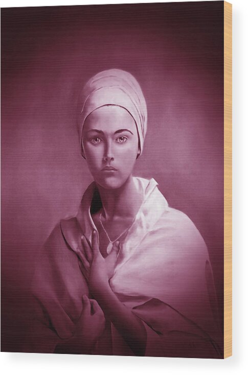 Red Wood Print featuring the painting Girl With A Turban In Red by Barry BLAKE