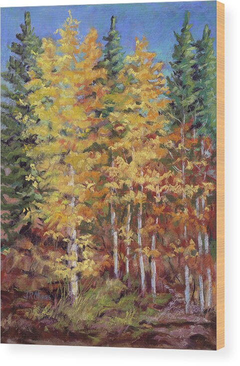 Golden Aspen Trees Wood Print featuring the painting Golden and Gambel by Julie Maas