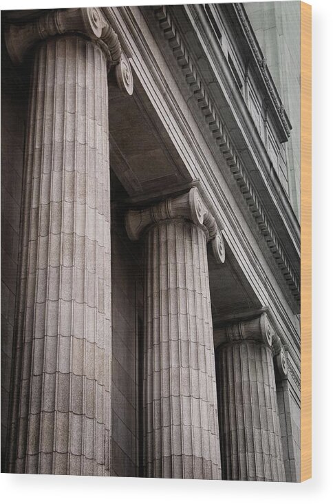 Roman Wood Print featuring the photograph Gray Ionic Columns At The Front Of A by Mlesna