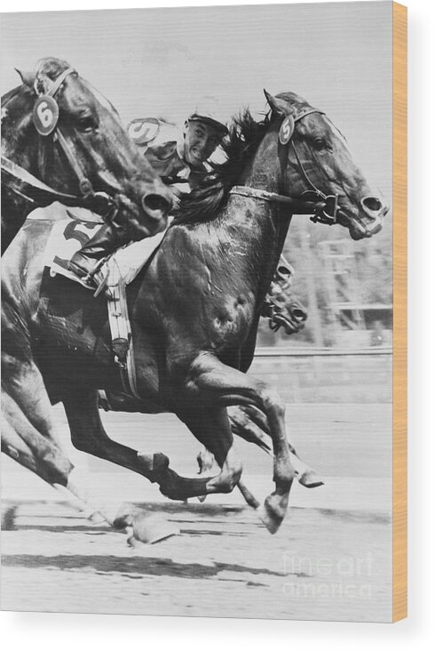 People Wood Print featuring the photograph Horses Competing In Race by Bettmann