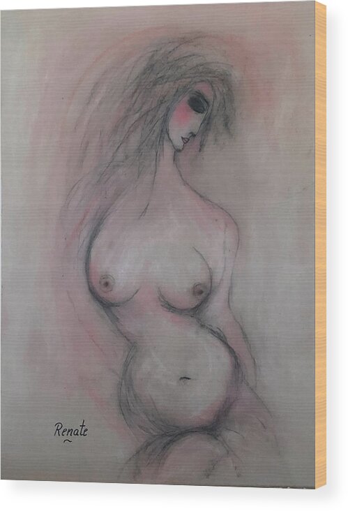 Female Abstract Nude Drawing... Wood Print featuring the drawing I am a woman with hope... by Renate Dartois