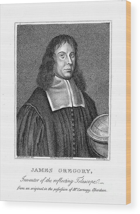 Engraving Wood Print featuring the drawing James Gregory, 17th Century Scottish by Print Collector