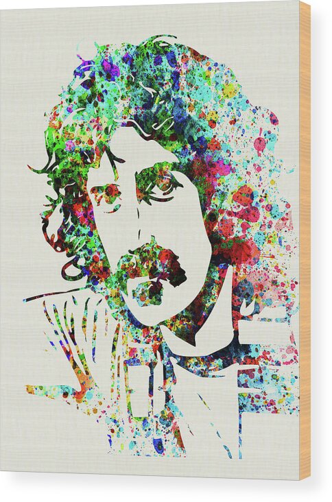 Frank Zappa Wood Print featuring the mixed media Legendary Frank Zappa Watercolor by Naxart Studio